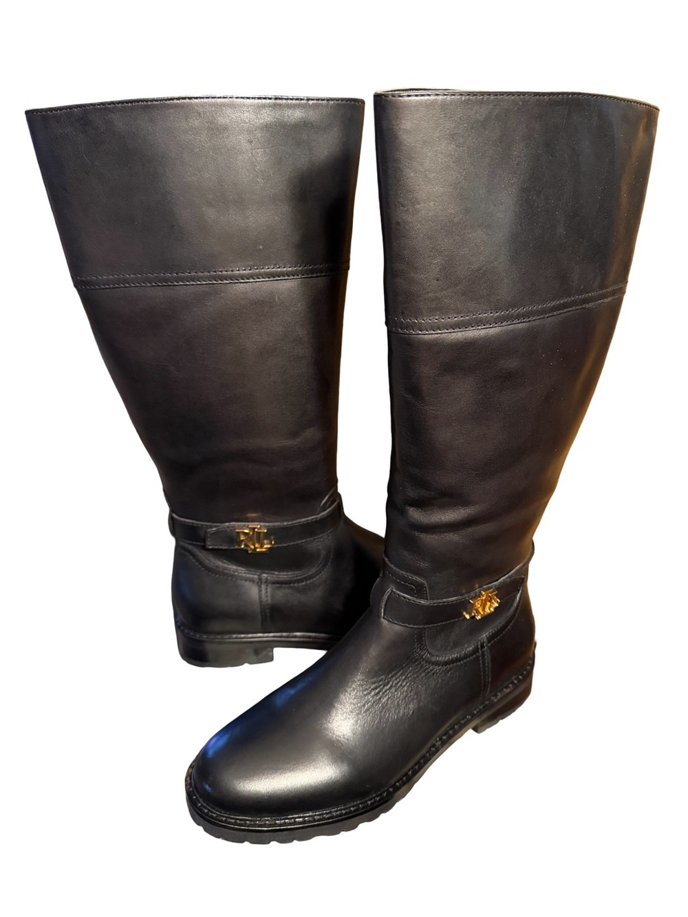 Lauren Ralph Lauren NWT Sz 8.5 Everly Black Leather Wide Calf Riding Boot (476) - Picture 4 of 12